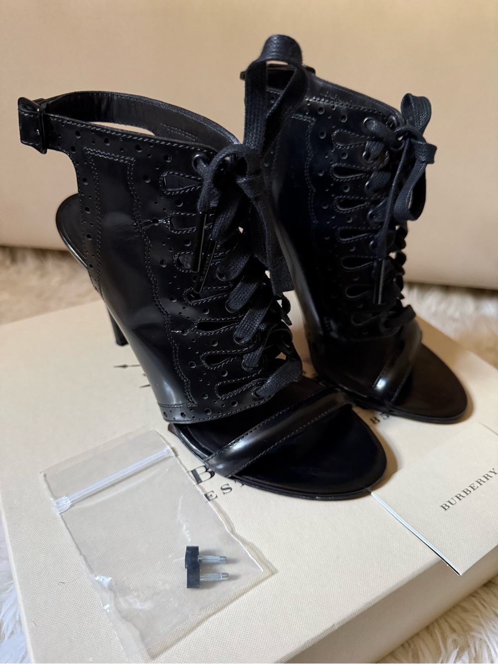 Burberry Black Lace-Up Open-Toe High Heel Sandals